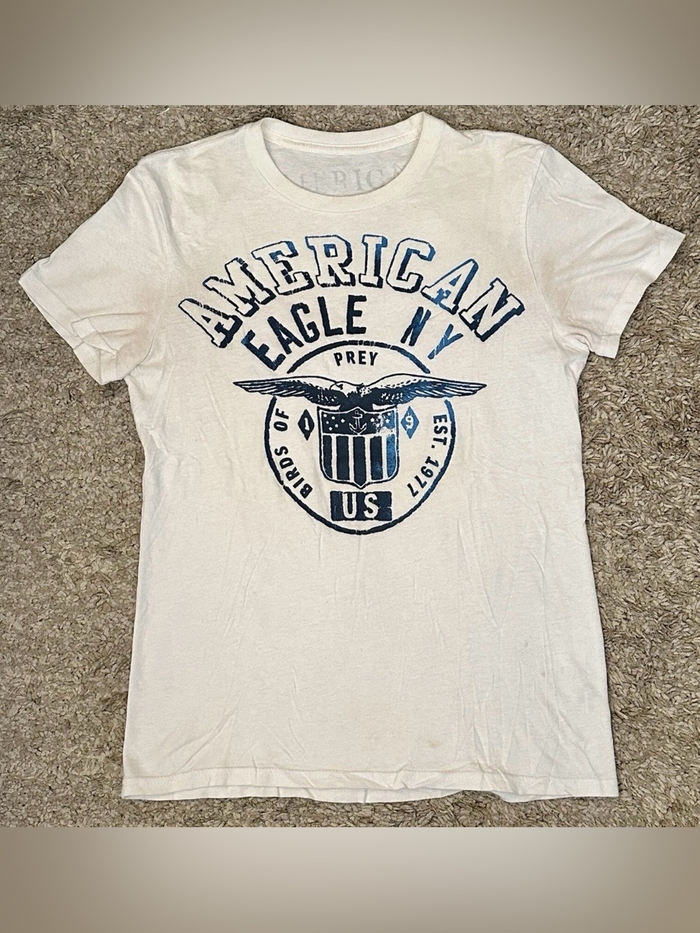 American Eagle Men’s S Vtg Fit White Crew Neck Graphic Logo Short Sleeve T-Shirt